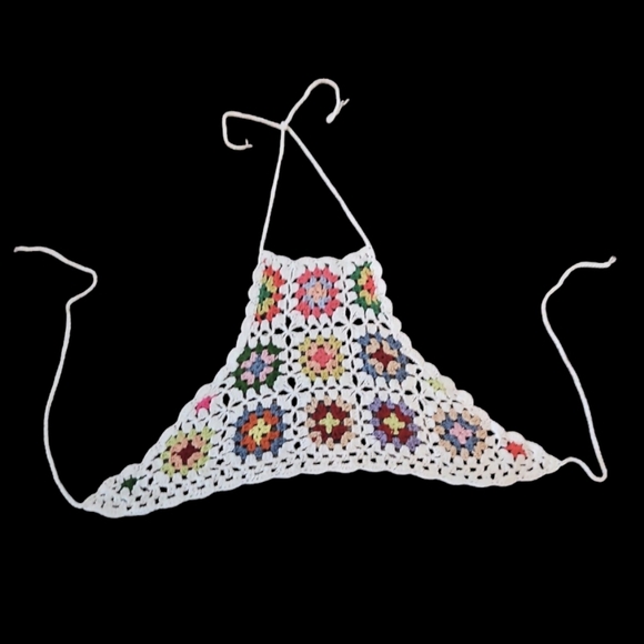 Handmade Crochet Halter Top Granny Square Floral Multicored Boho Bikini Top - Picture 11 of 17